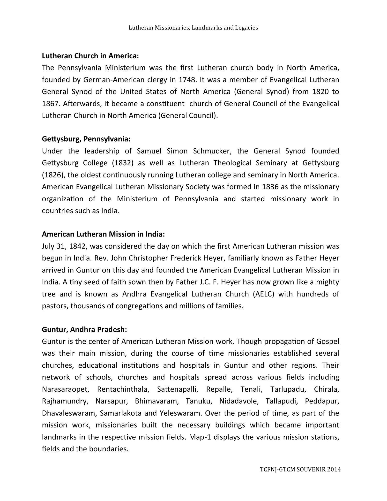 Page 2 of Lutheran Missionaries, Landmarks and Legacies (Lutheran Church in America & Gettysburg)