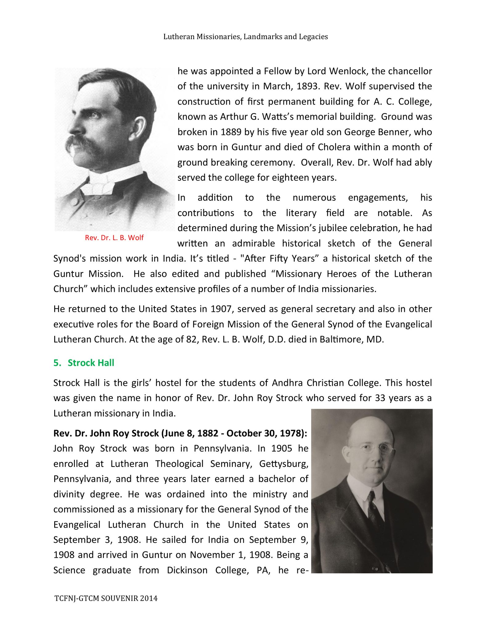 Page 9 of Lutheran Missionaries, Landmarks and Legacies (Rev. Dr. L. B. Wolf)
