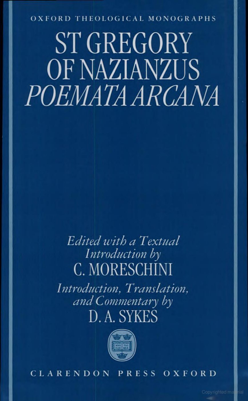 Poemata Arcana by Gregory of Nazianzus book cover