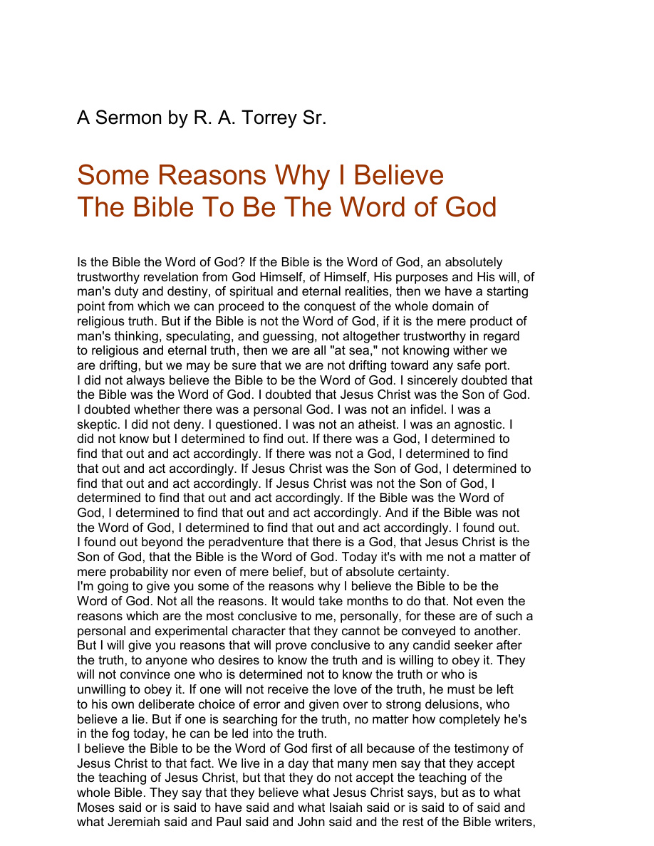 Cover of RA-Torrey-Some-Reason-Why-I-Believe-the-Bible-to-be-the-Word-of-God