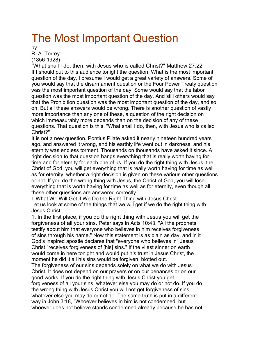 Cover of RA-Torrey-The-Most-Important-Question
