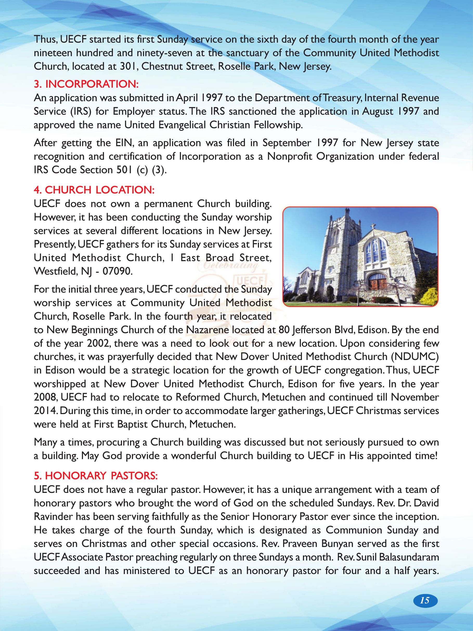 Page 15 of the UECF Silver Jubilee Souvenir