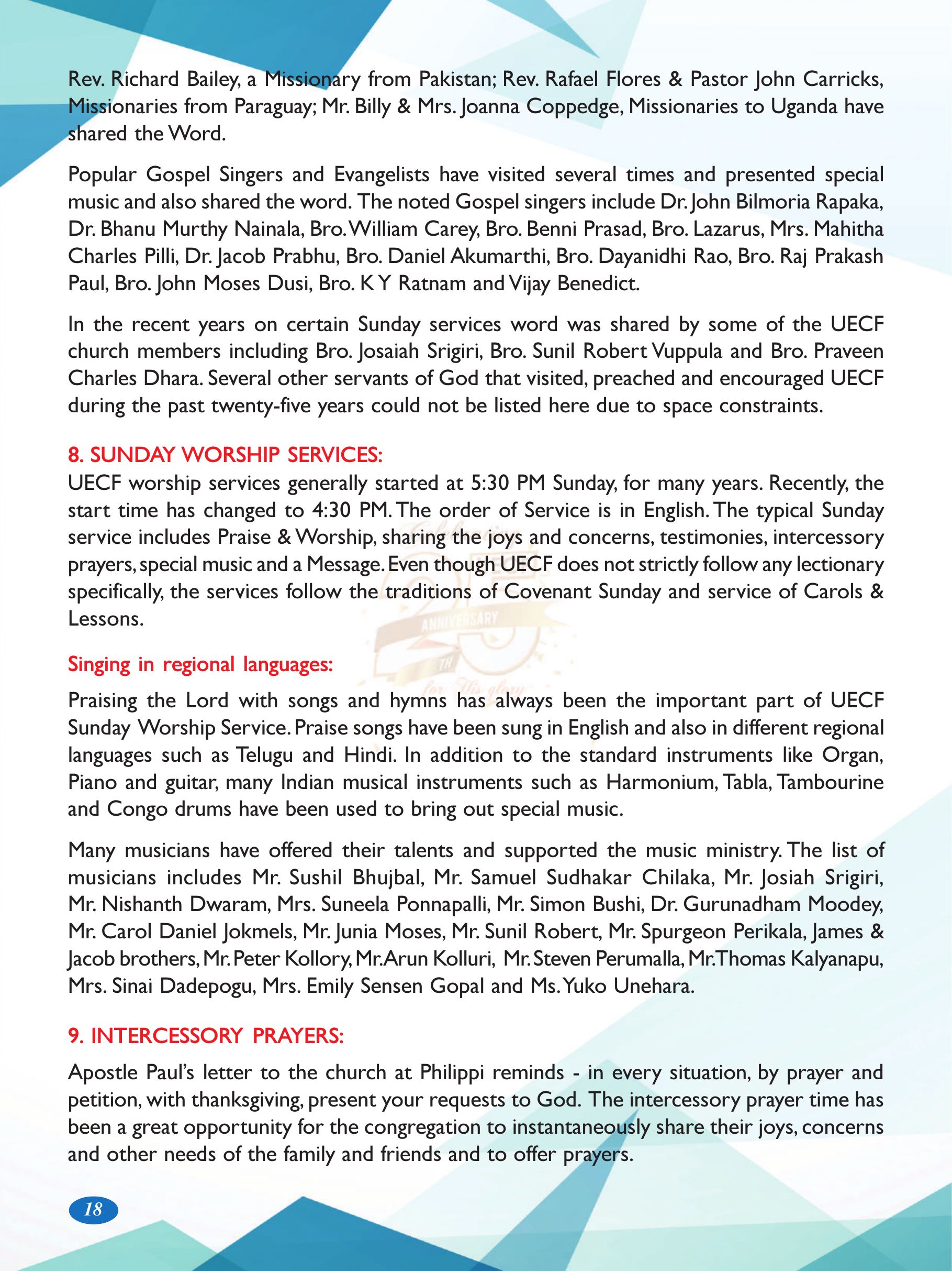 Page 18 of the UECF Silver Jubilee Souvenir