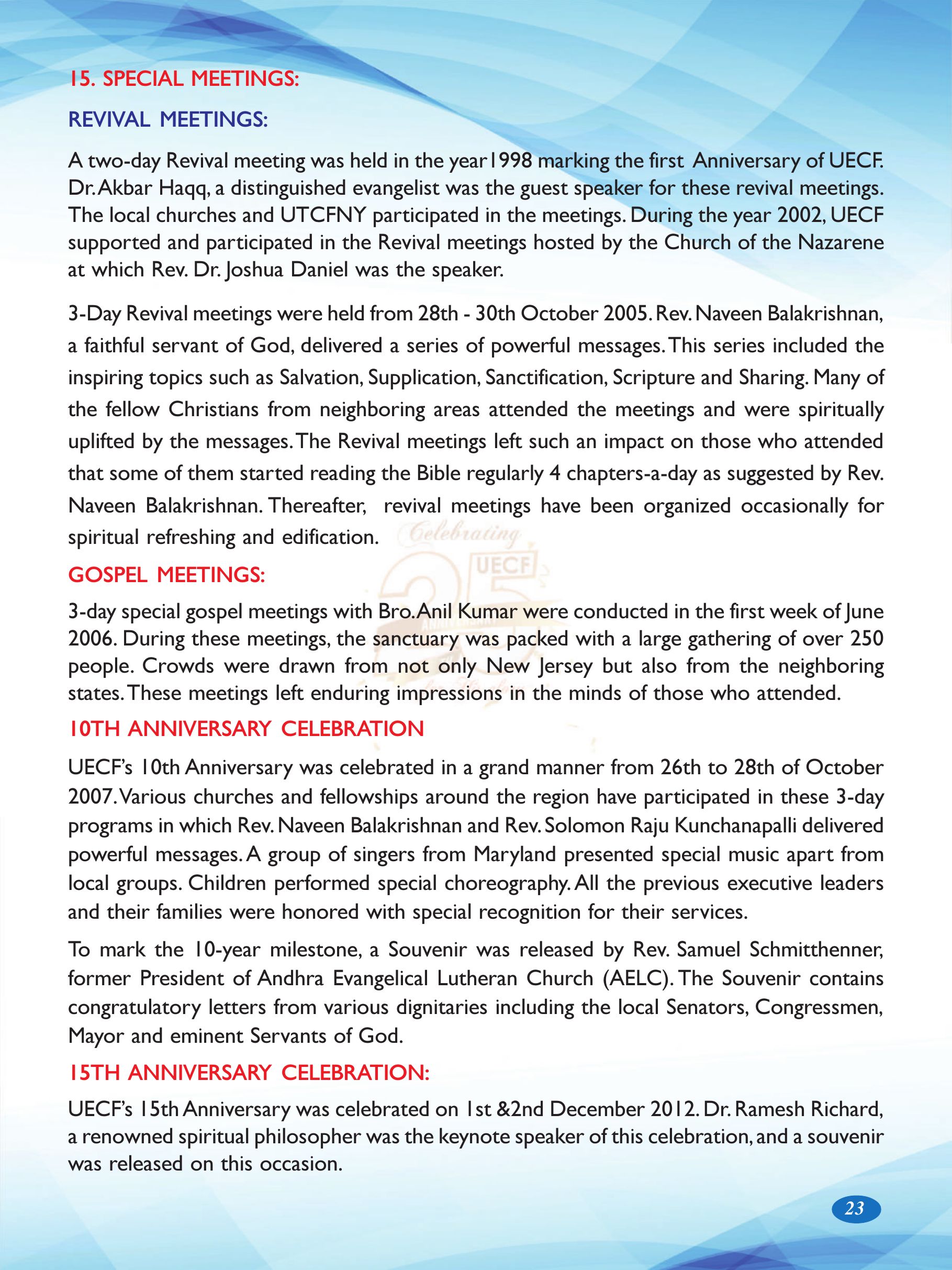 Page 23 of the UECF Silver Jubilee Souvenir