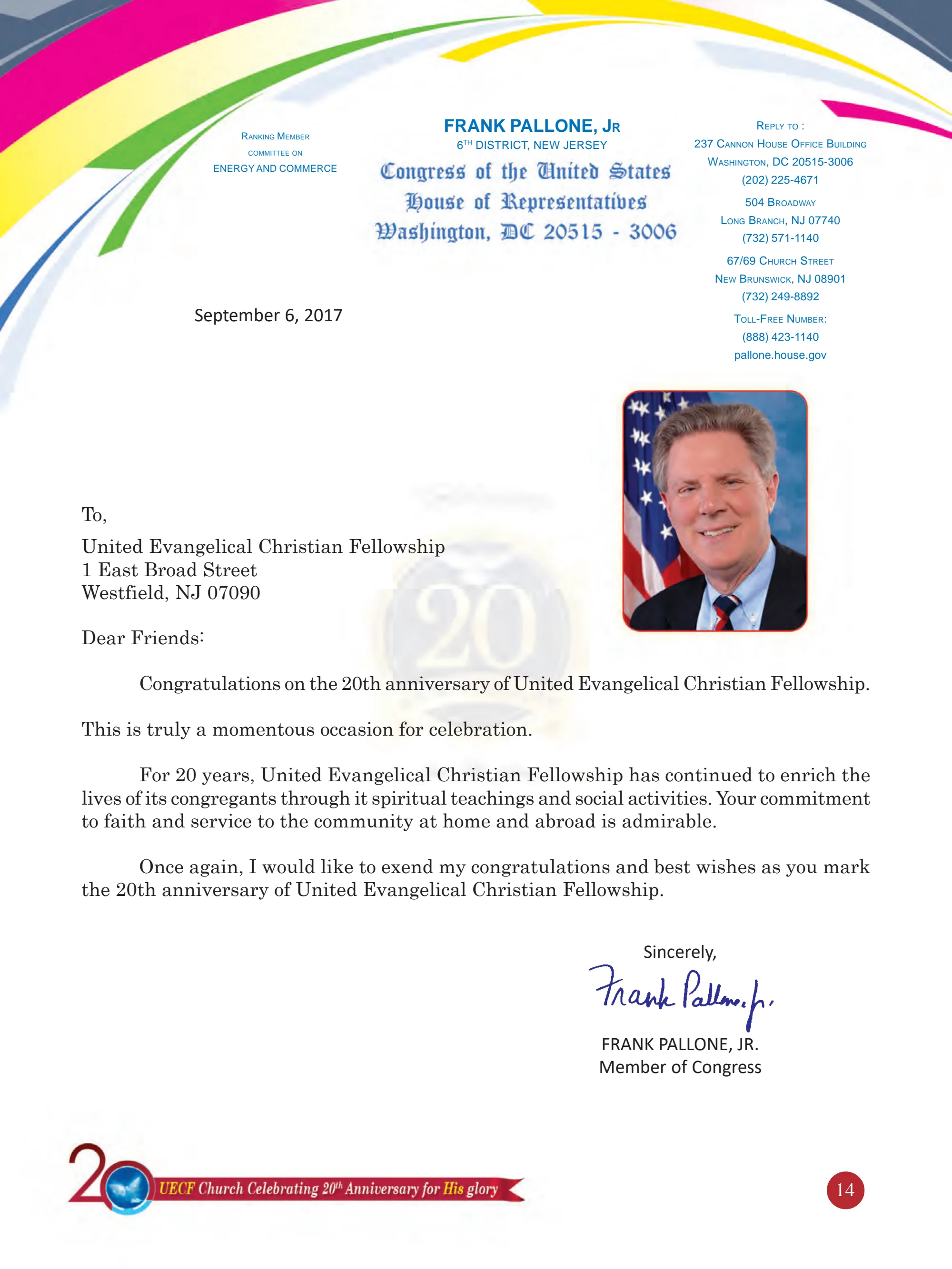 Mr. Frank Pallone — original souvenir page 14