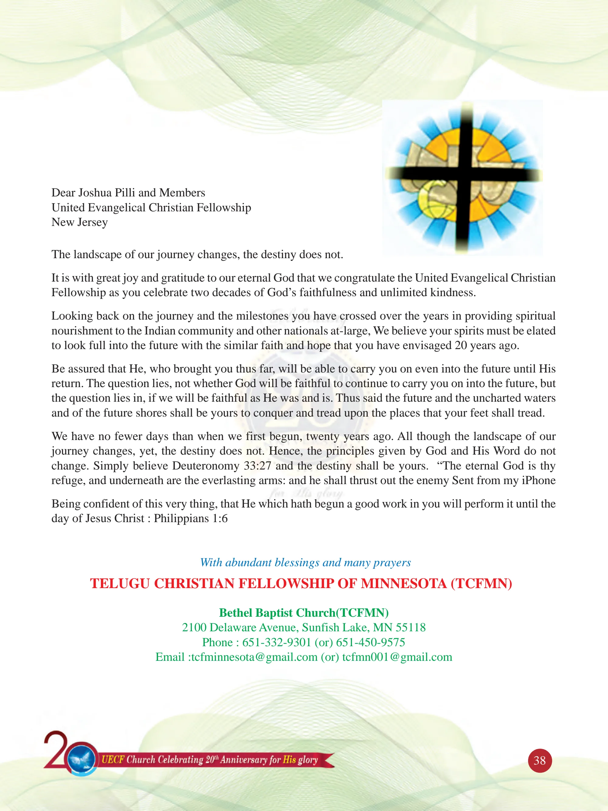 Telugu Christian Fellowship — original souvenir page 38