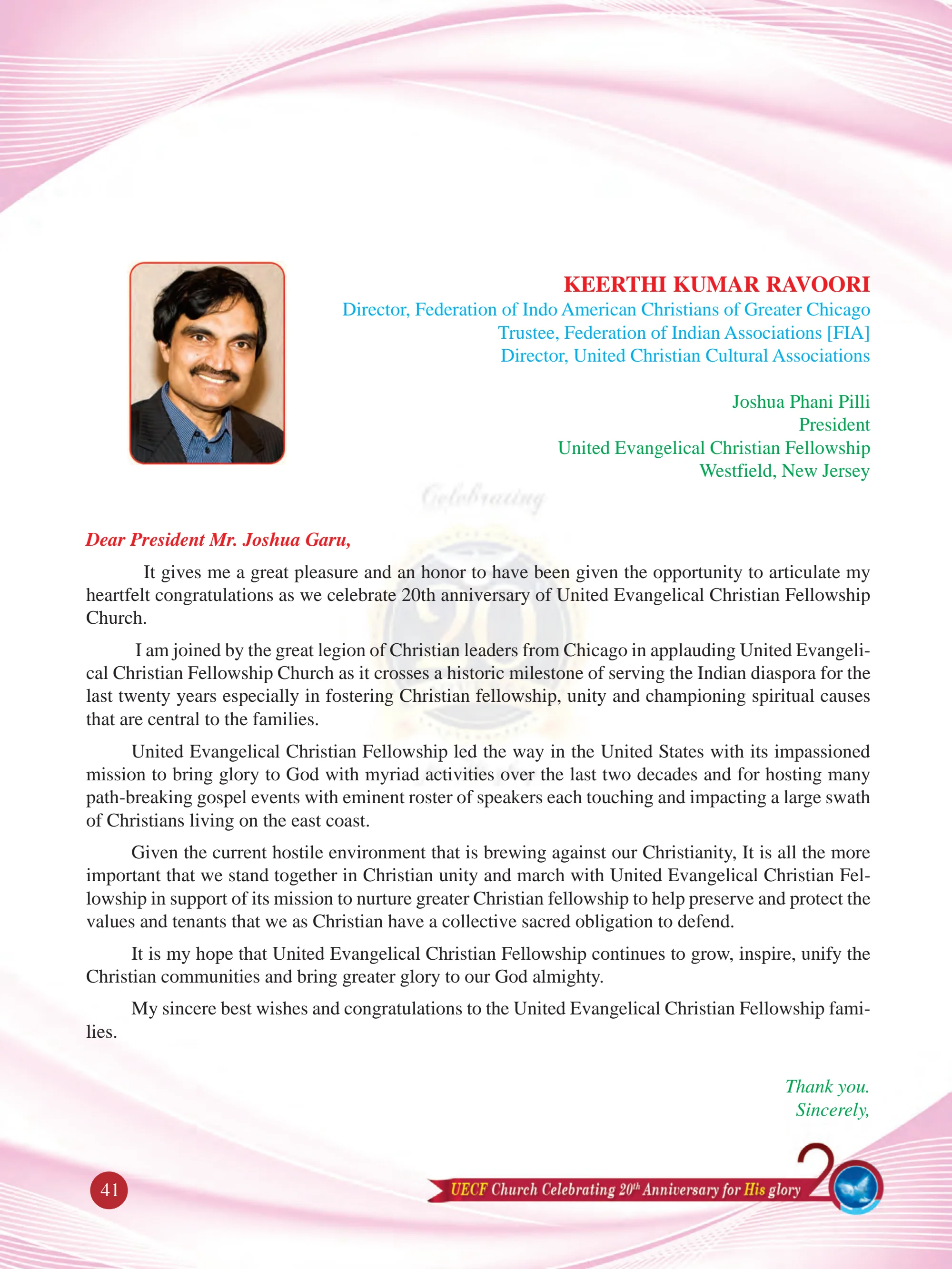Mr. Keerthi Kumar Ravoori — original souvenir page 41