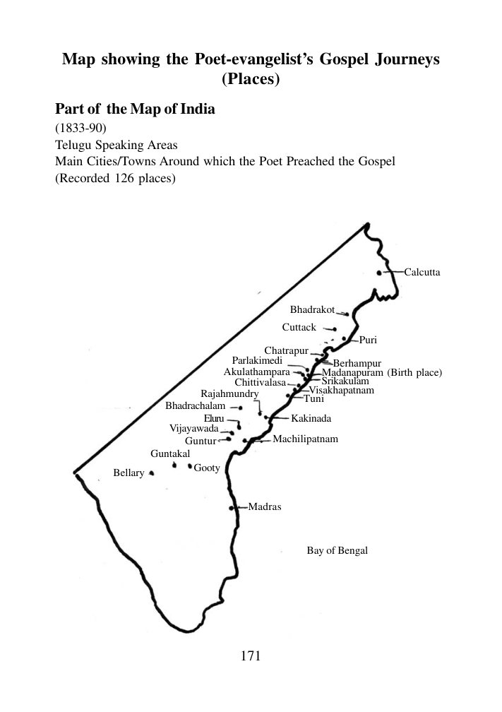 Map showing the poet-evangelist's gospel journeys