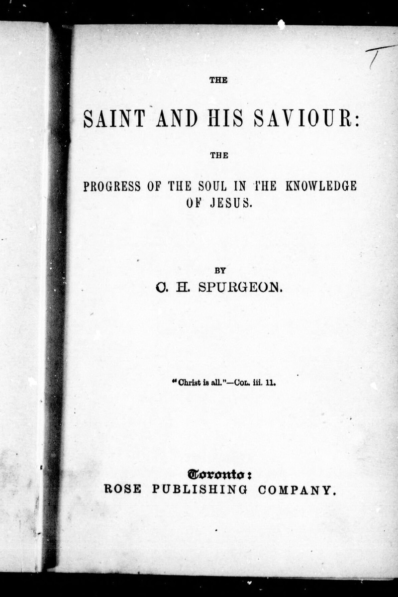 Title page of The Saint and His Saviour, by C. H. Spurgeon, 1883 Rose Publishing Company edition