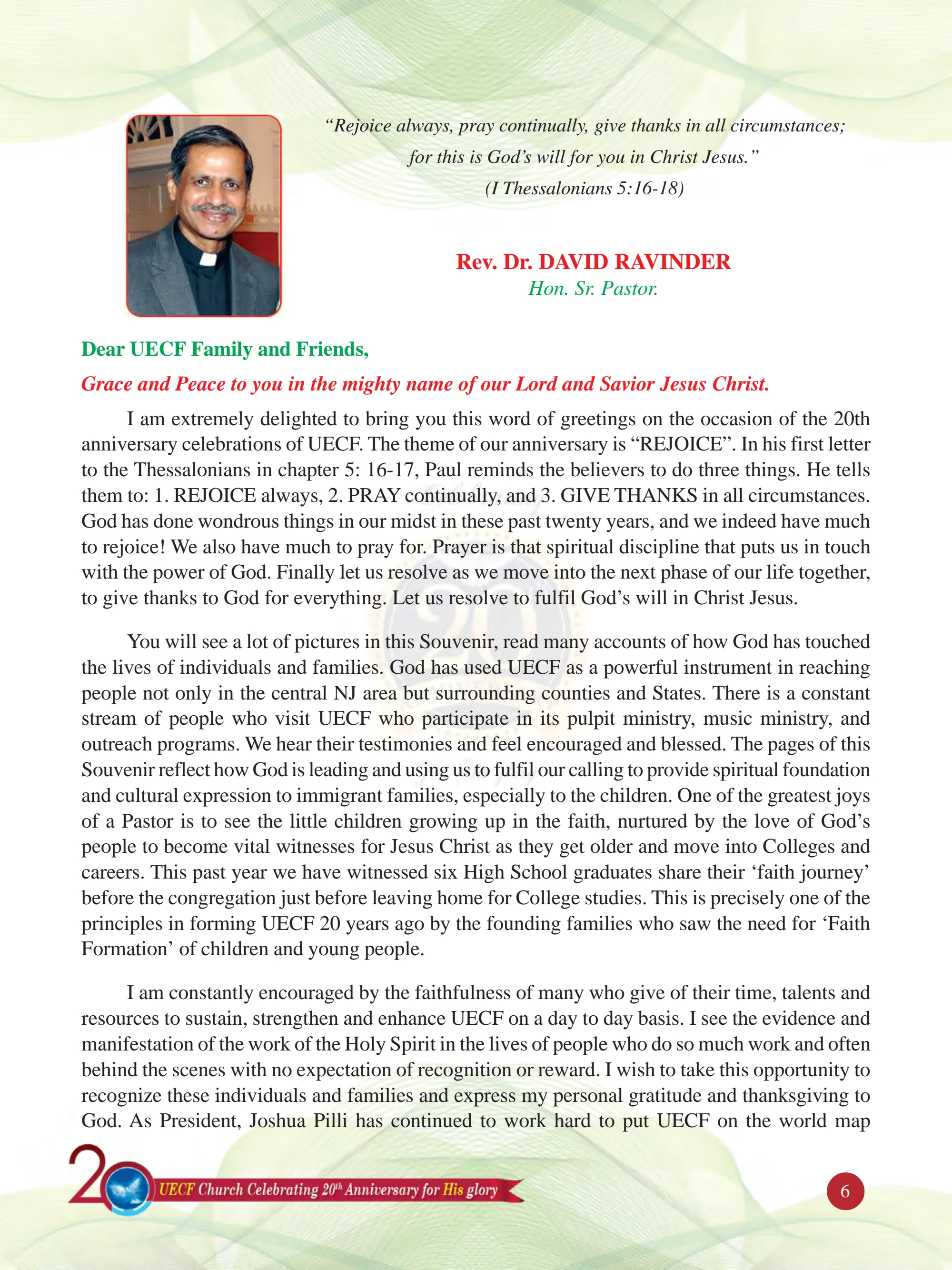 Rev. Dr. David K. Ravinder — original souvenir page 6