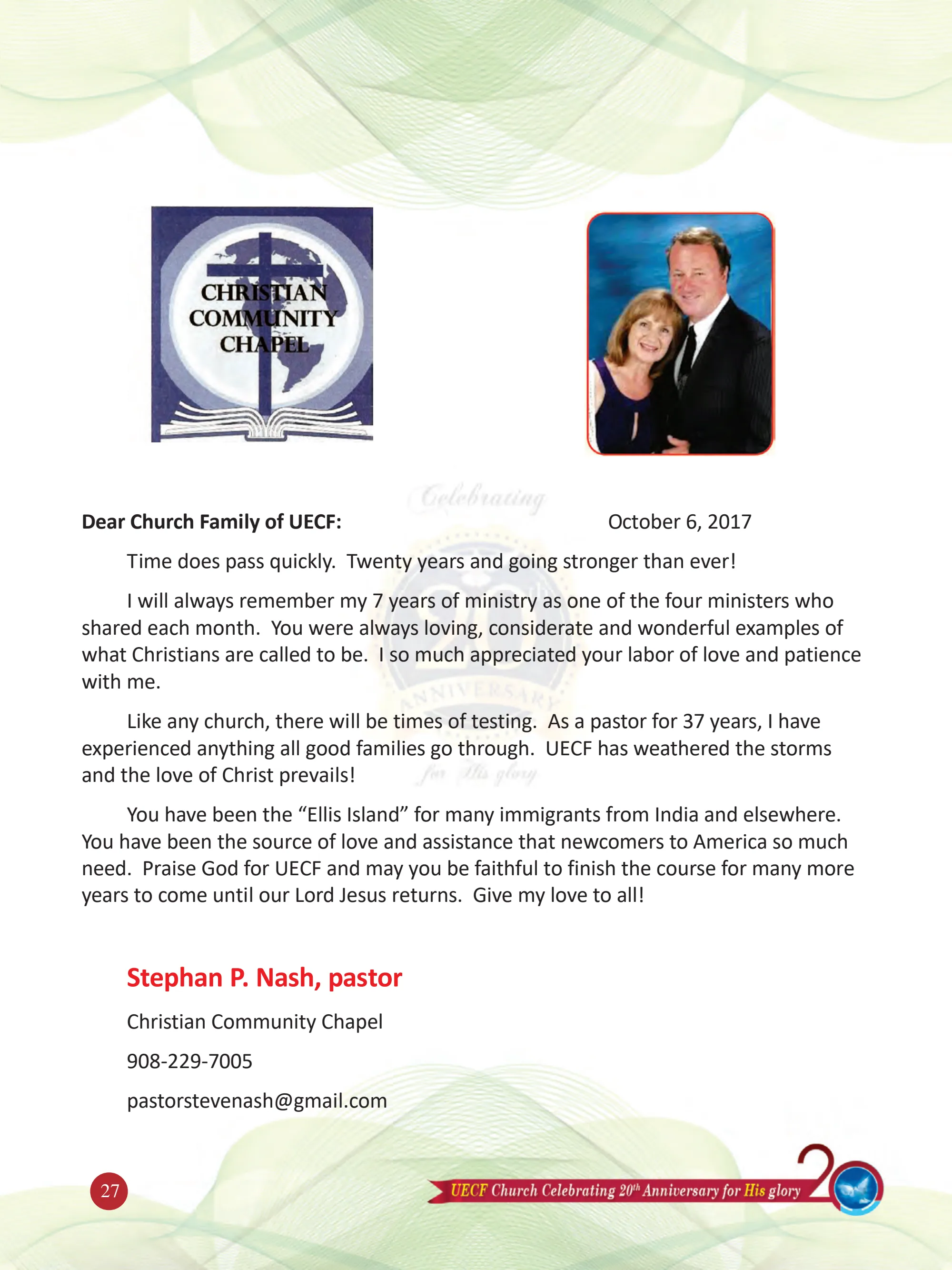 Rev. Steve Nash — original souvenir page 27