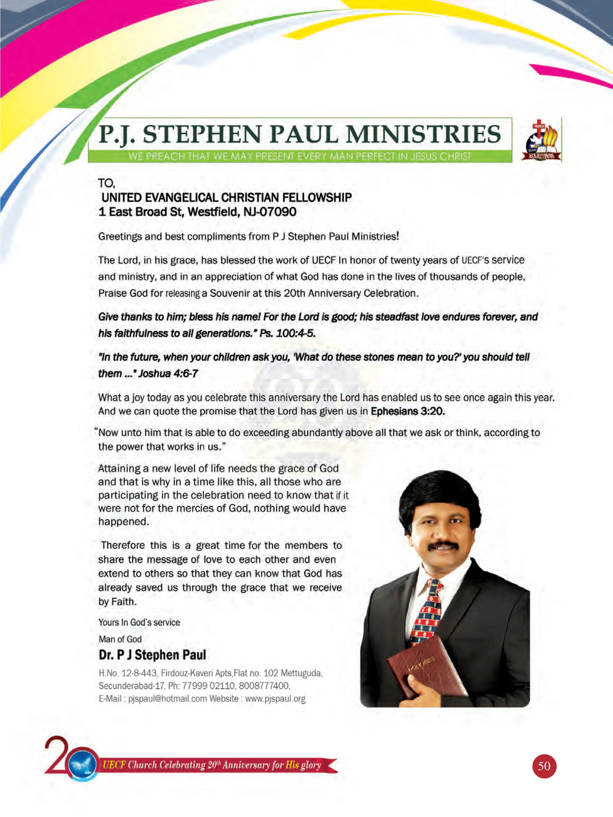 Rev. Dr. P. J. Stephen Paul — souvenir page 50