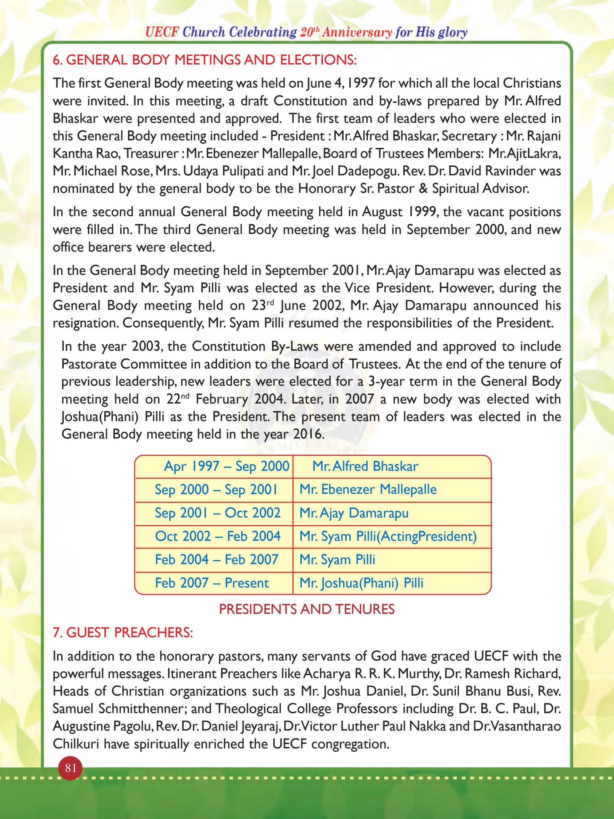 History of United Evangelical Christian Fellowship (UECF) — original souvenir page 81