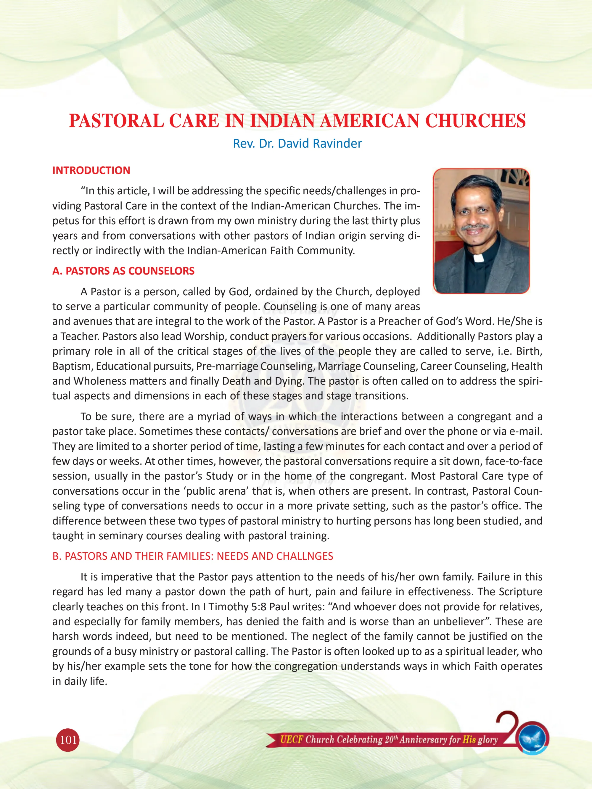 Pastoral Care in Indian American Churches — original souvenir page 101