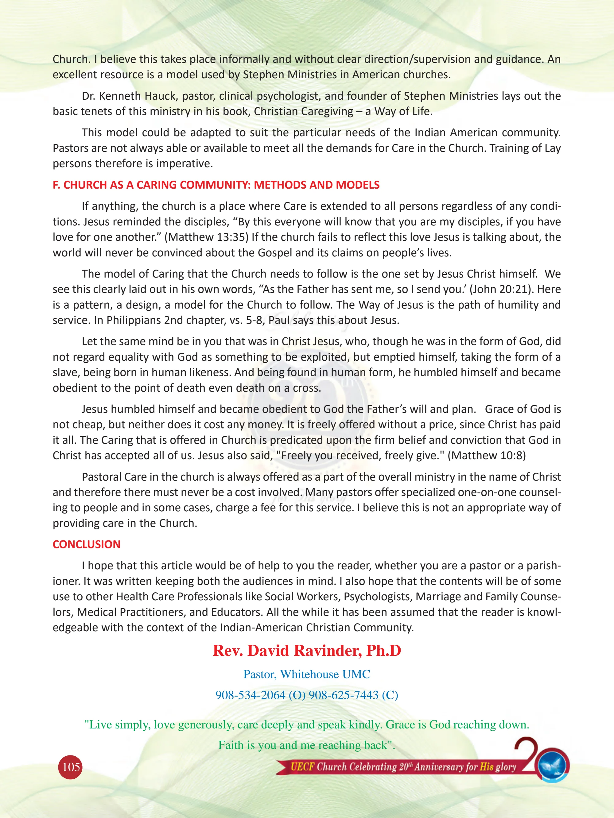 Pastoral Care in Indian American Churches — original souvenir page 105