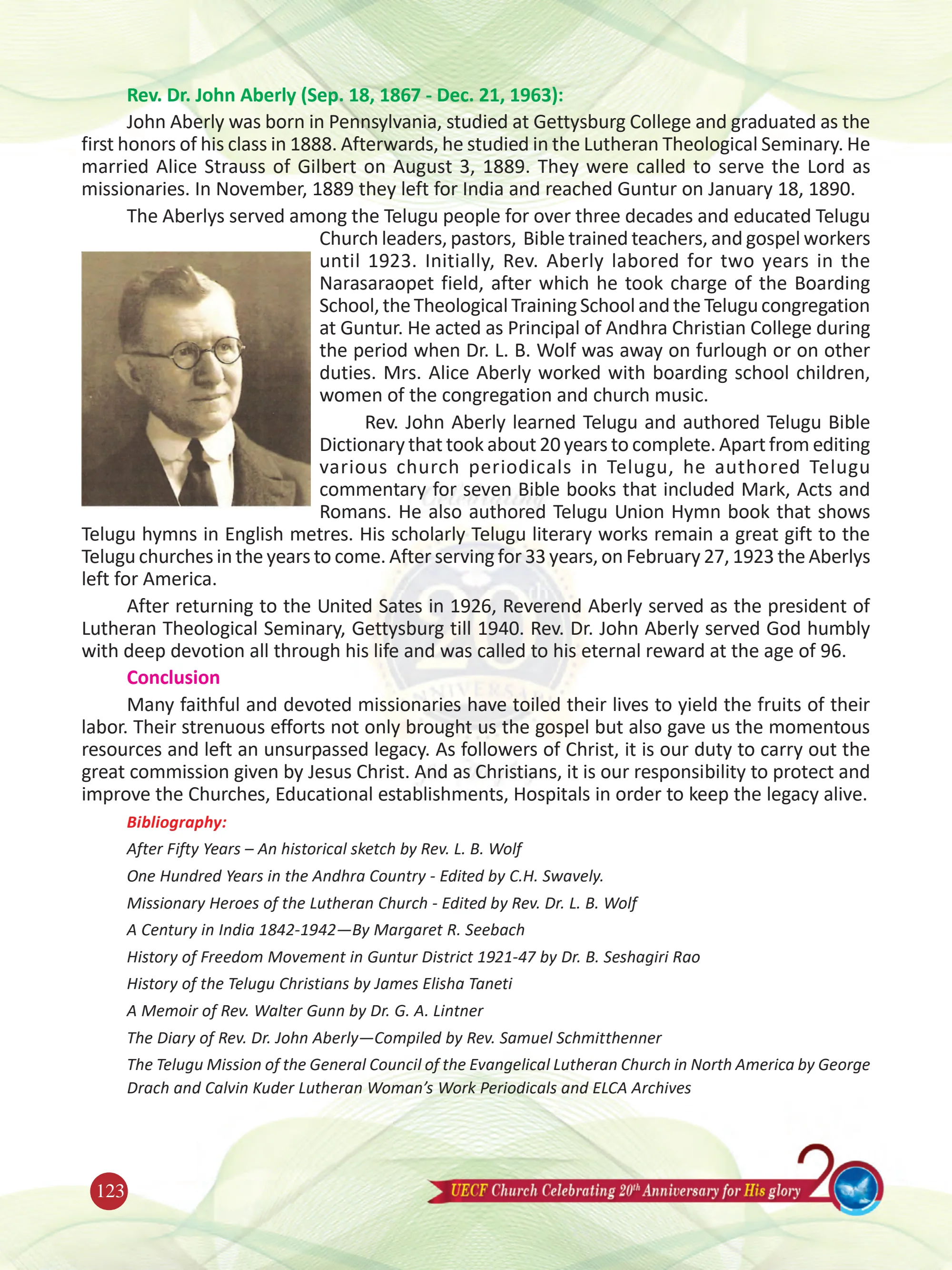 Lutheran Missionaries, Landmarks and Legacies — original souvenir page 123