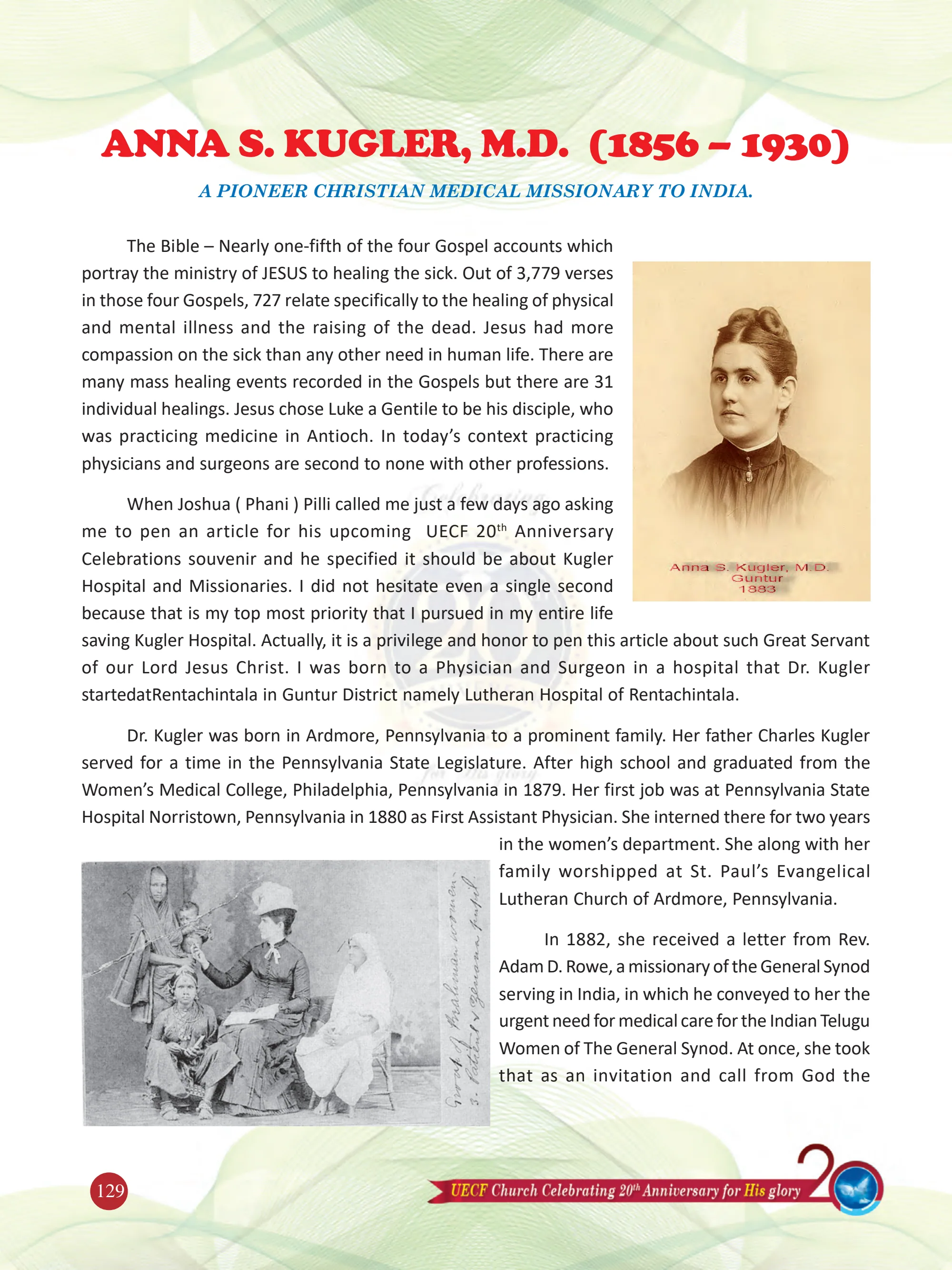 Anna S. Kugler, M.D. — A Pioneer Christian Medical Missionary to India — original souvenir page 129